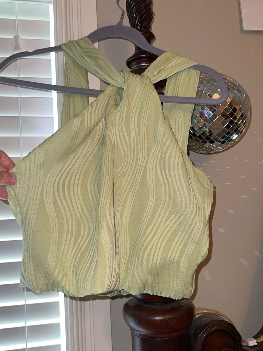 Light Green Knotted Halter Crop Top - Women